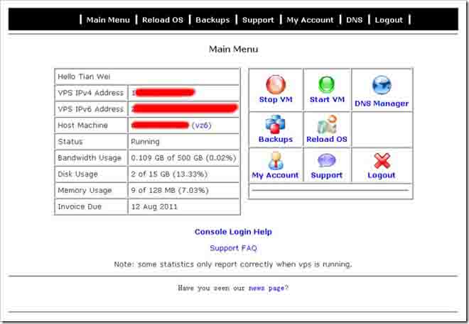 Ramhost Main Menu
